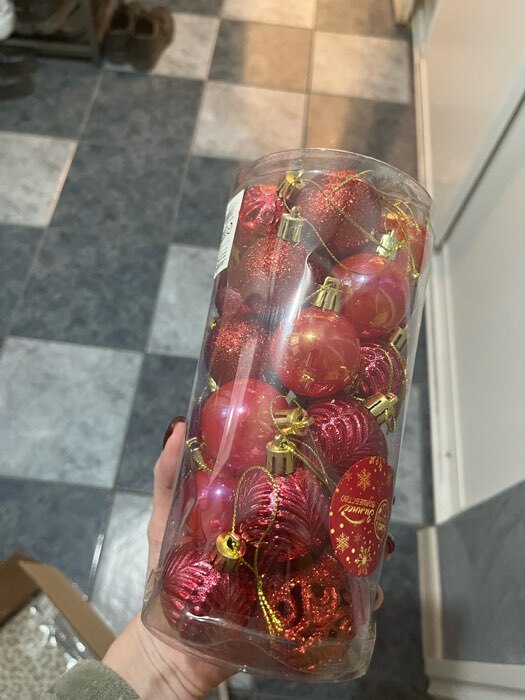 Фотография покупателя товара Ёлочные игрушки, шары новогодние , пластик, набор d-4 см, 30 шт "Мелодия" орнамент, красный - Фото 1