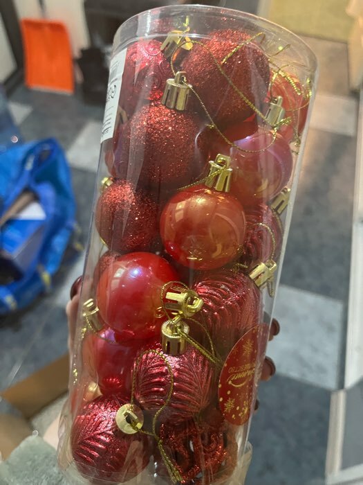 Фотография покупателя товара Ёлочные игрушки, шары новогодние , пластик, набор d-4 см, 30 шт "Мелодия" орнамент, красный - Фото 2