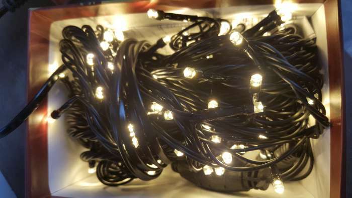 Фотография покупателя товара Гирлянда «Нить» 10 м, IP44, УМС, тёмная нить, 100 LED, свечение тёплое белое, мерцание белым, 220 В - Фото 7