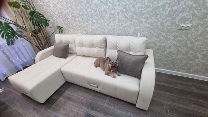 Фотография покупателя товара Угловой диван «Нью-Йорк 3», угол левый, пантограф, велюр, цвет селфи 01, подушки селфи 03 - Фото 1