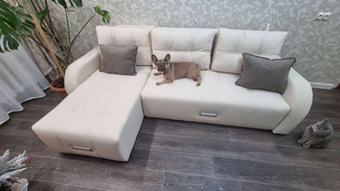 Фотография покупателя товара Угловой диван «Нью-Йорк 3», угол левый, пантограф, велюр, цвет селфи 01, подушки селфи 03 - Фото 2