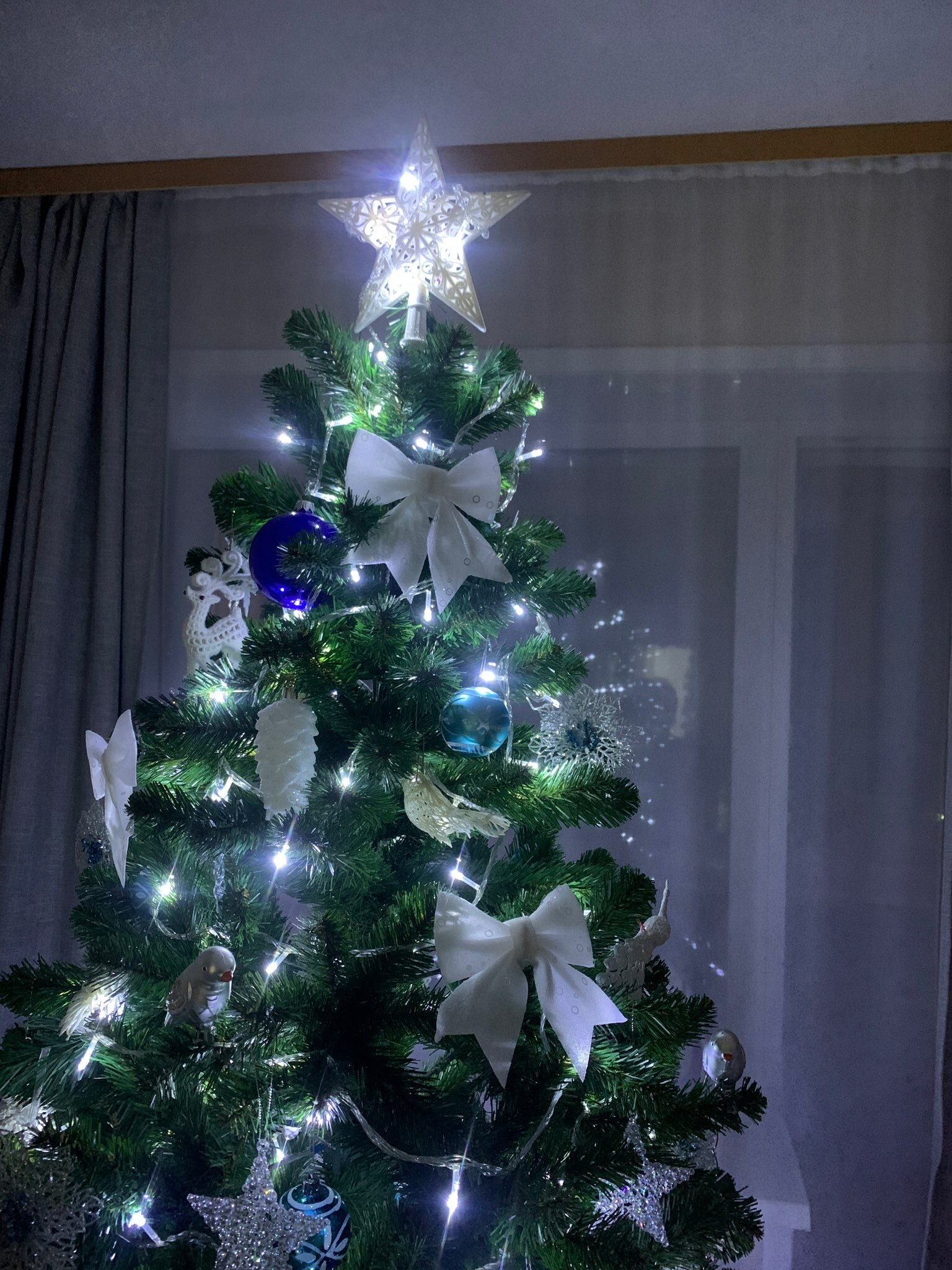 Фотография покупателя товара Ёлочные игрушки 2 шт. «Зимнее волшебство. Бант со звёздочками» пластик, 12×12 см, белый - Фото 2