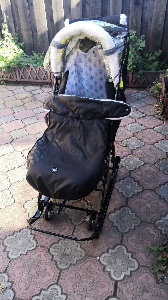 Фотография покупателя товара Санки коляска «Ника Детям НД 7-5» цвет чёрно-золотой - Фото 4