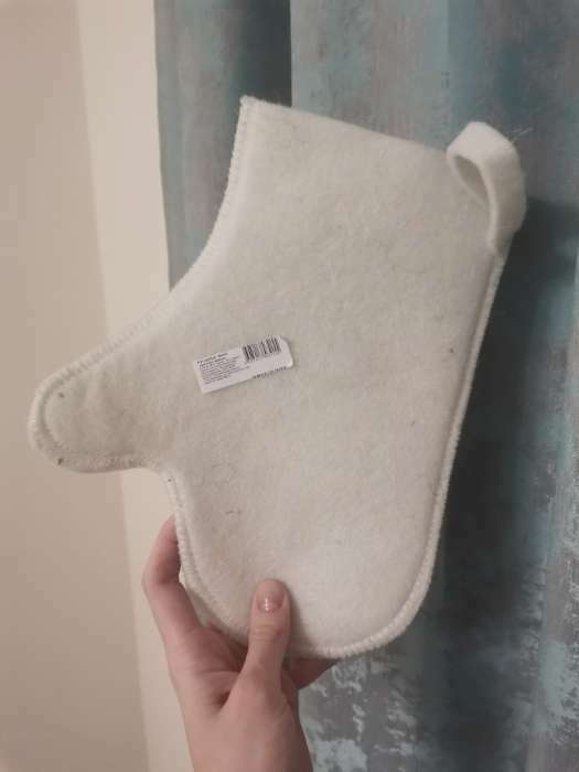 Фотография покупателя товара Рукавица для бани и сауны, полиэфир 70%, шерсть 30%, белая, серая, Добропаровъ - Фото 1