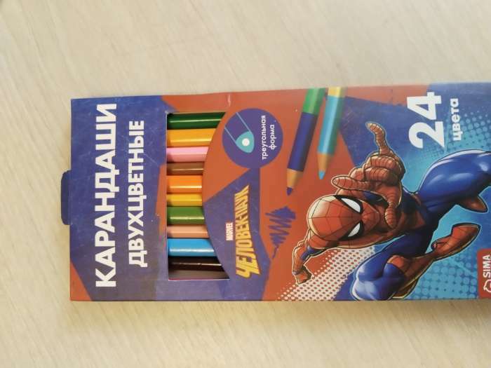 Фотография покупателя товара Цветные карандаши, 24 цвета, двусторонние, Человек-паук - Фото 1