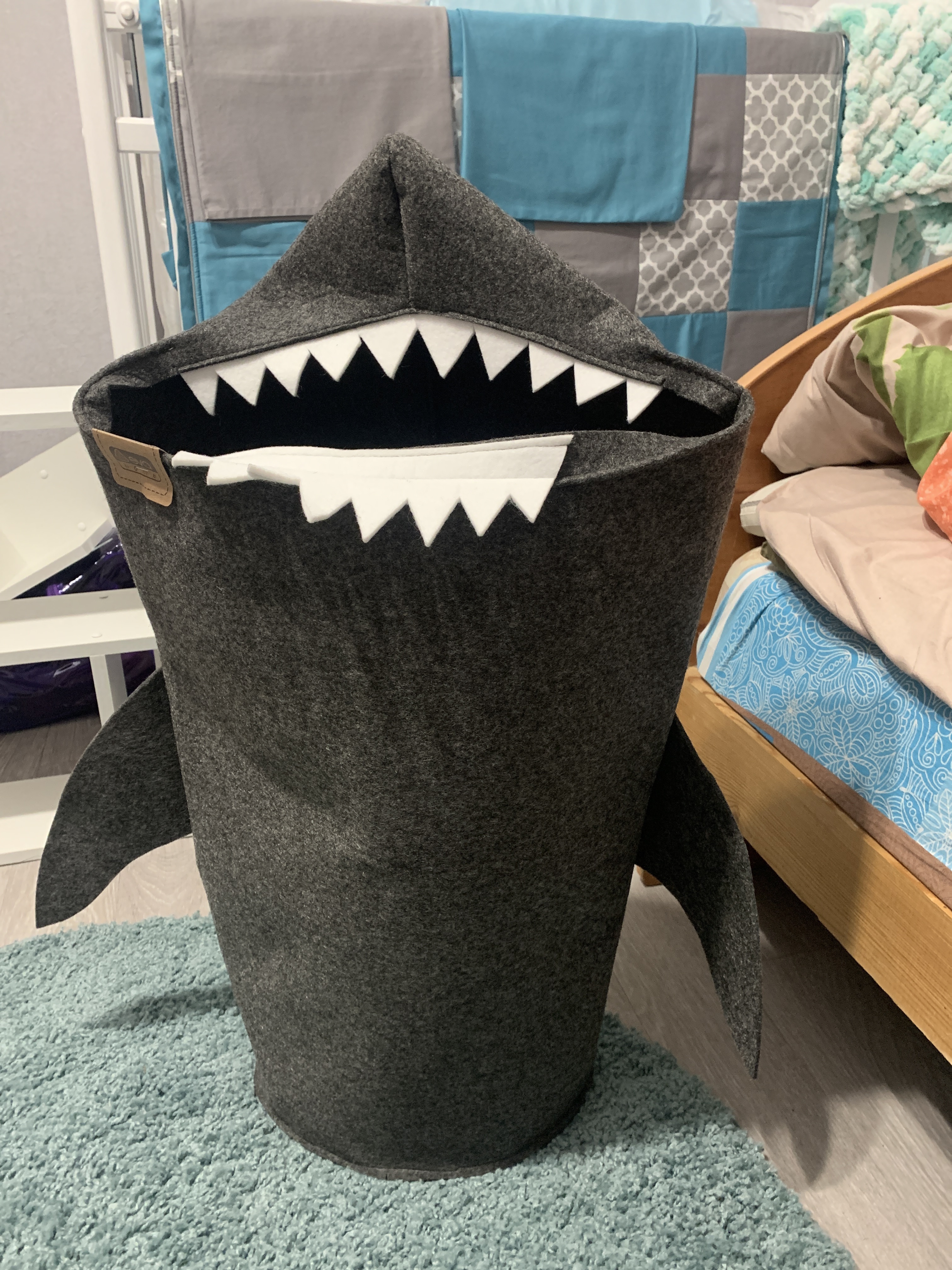 Фотография покупателя товара Корзина для хранения Funny «Акула», 31×26×75 см, цвет тёмно-серый - Фото 1