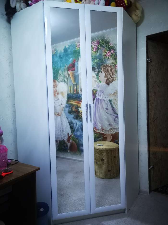 Фотография покупателя товара Шкаф угловой с зеркалом №35 Тиффани, 1070х1070х2250, Белый текстурный