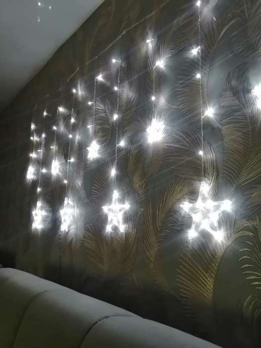 Фотография покупателя товара Гирлянда «Бахрома» 2.4 × 0.9 м с насадками «Звёзды», IP20, прозрачная нить, 138 LED, свечение белое, 8 режимов, 220 В