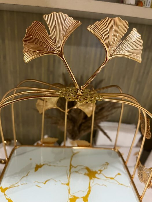 Фотография покупателя товара Подставка под десерты 2-х ярусная «Мрамор», 21×21×43 см, цвет металла золотой - Фото 7