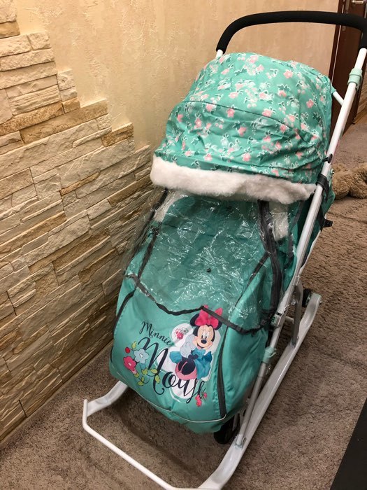 Фотография покупателя товара Санки коляска «Disney-baby 2. Минни Маус», цвет мятный - Фото 7