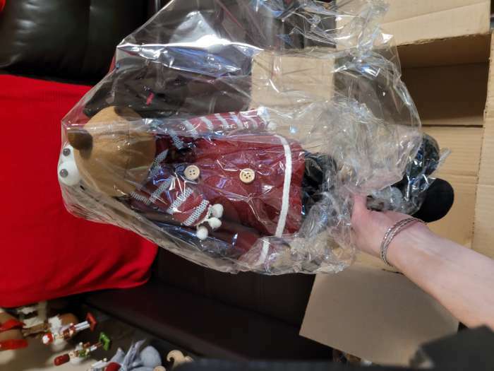 Фотография покупателя товара Кукла интерьерная "Лосик в бордовом полупальто и красном колпаке" 65х17х22 см