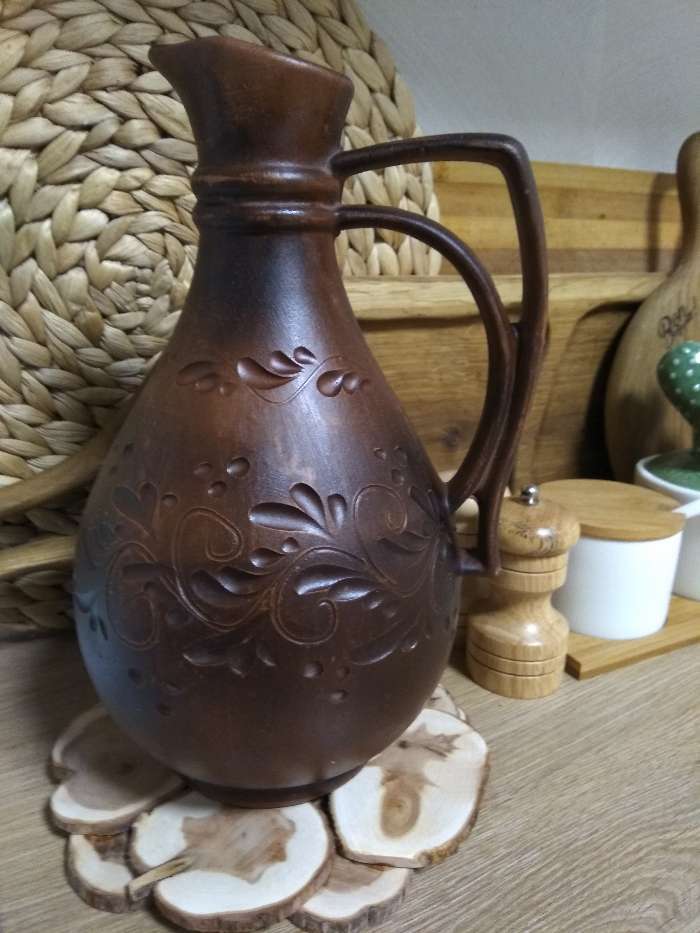 Фотография покупателя товара Кувшин под растительное масло, декор, красная глина, 0.9 л, микс - Фото 2