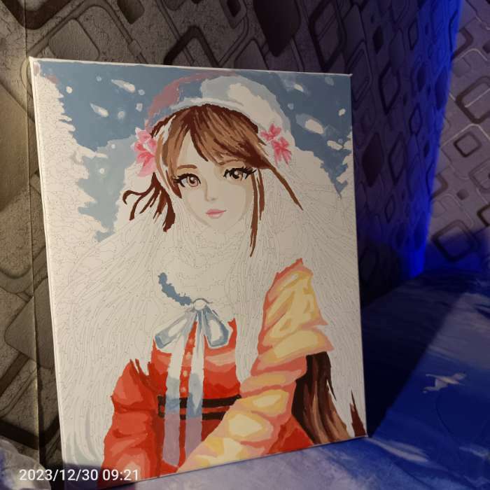 Фотография покупателя товара Новогодняя картина по номерам на холсте с подрамником «Новый год! Девушка под снегом», 40 × 50 см - Фото 2