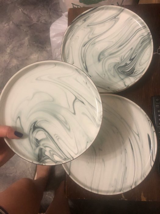 Фотография покупателя товара Тарелка керамическая десертная «Мрамор», d=20 см, цвет серый