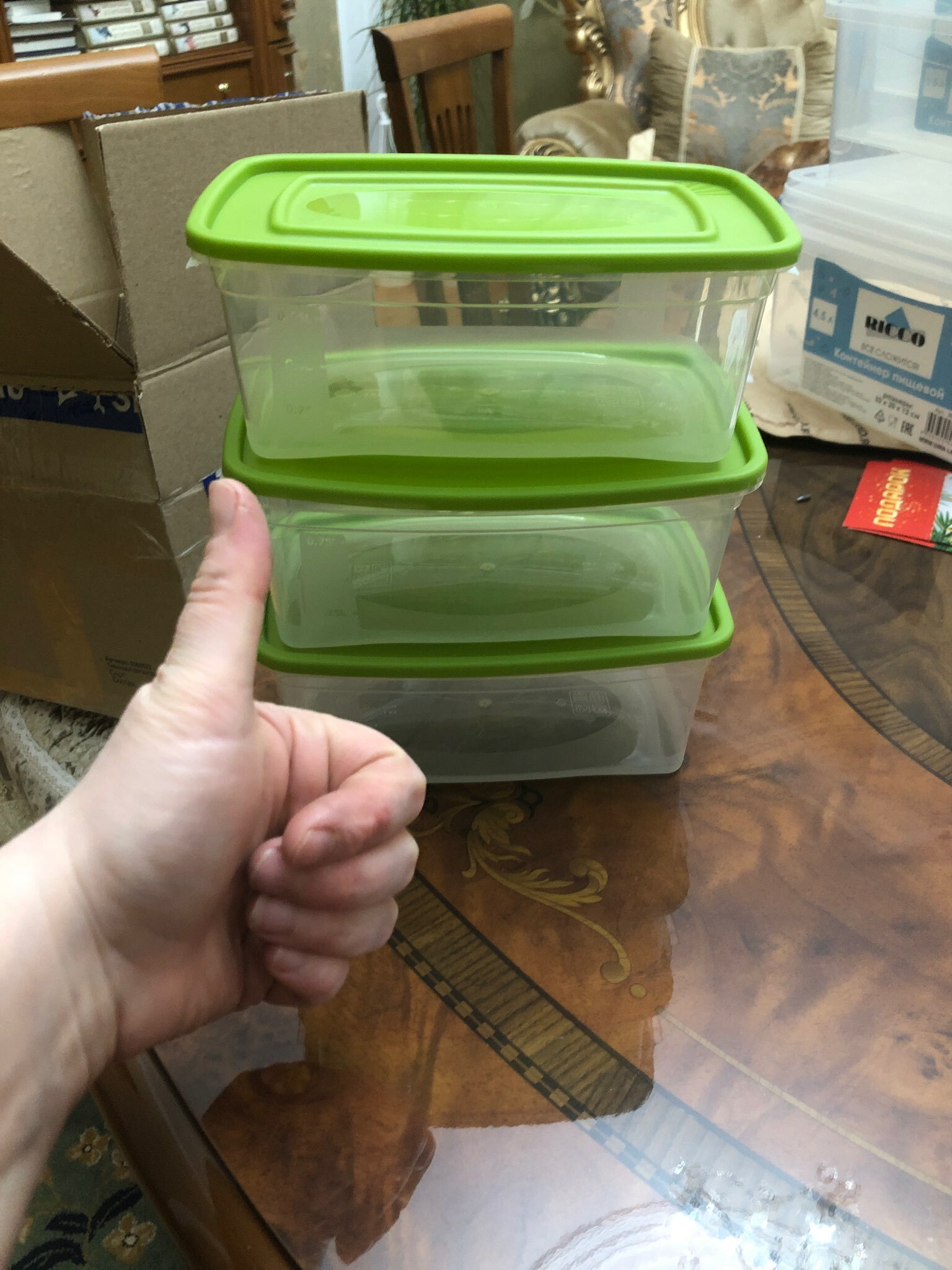 Фотография покупателя товара Набор контейнеров пищевых Доляна, 5 шт., 460 мл, 11×5 см, квадратные, прозрачные, крышки МИКС - Фото 2