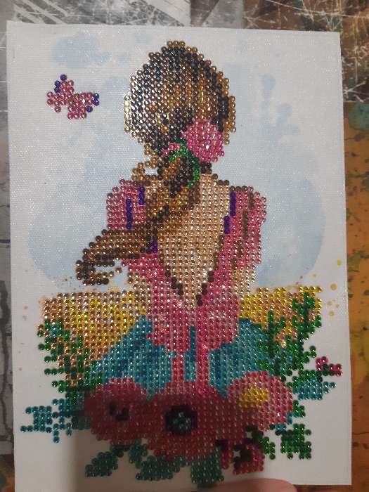 Фотография покупателя товара Алмазная мозаика с частичным заполнением «Девушка», 15 х 21 см, холст. Набор для творчества - Фото 4