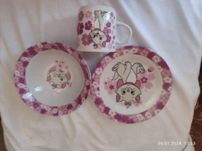 Фотография покупателя товара Набор посуды из керамики, 3 предмета: тарелка Ø 16,5 см, миска Ø 14 см, кружка 200 мл, "Кошечка Мари", Коты Аристократы - Фото 3