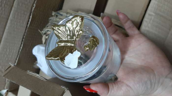 Фотография покупателя товара УЦЕНКА Банка стеклянная для сыпучих продуктов «Бабочка», 500 мл, 12,5×9 см - Фото 3