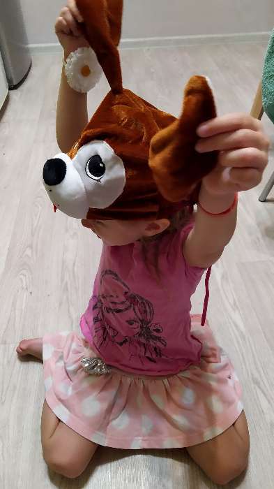 Фотография покупателя товара Карнавальная шапка "Собака с шоколадным пятном"обхват головы 52-57см - Фото 2