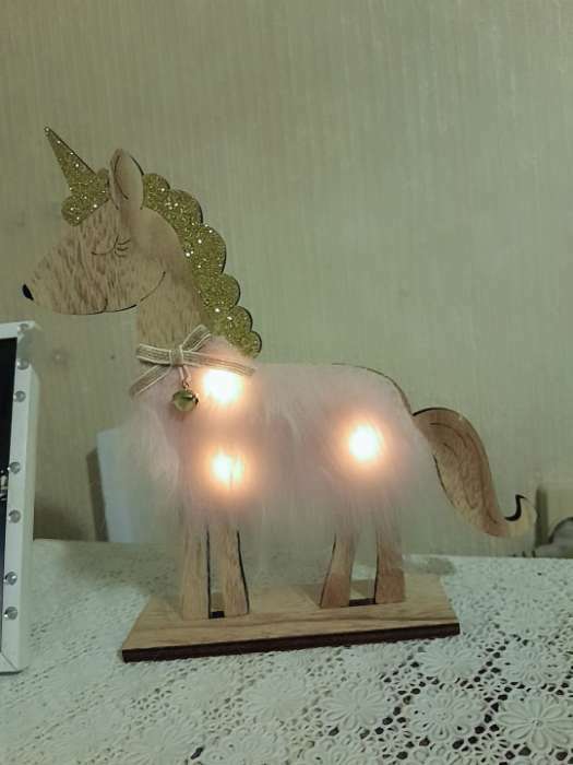 Фотография покупателя товара Новогодний декор с подсветкой «Единорог с колокольчиком» 21.5×5×23 см, розовый - Фото 2