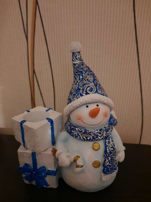 Фотография покупателя товара Фигура подсвечник "Снеговик" синий 12х6х14см - Фото 2