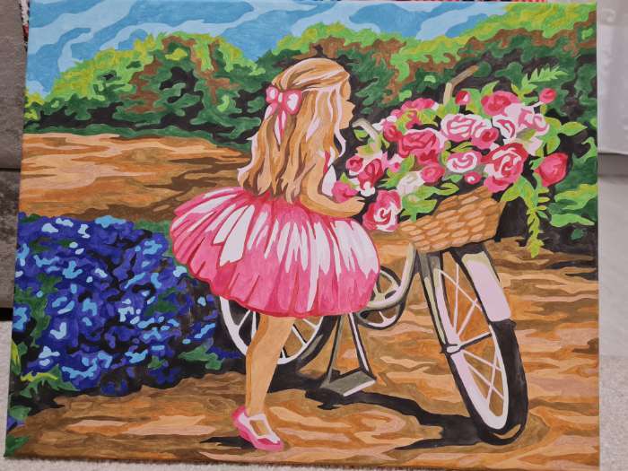 Фотография покупателя товара Картина по номерам на холсте с подрамником «Девочка с велосипедом» 40 × 50 см - Фото 5