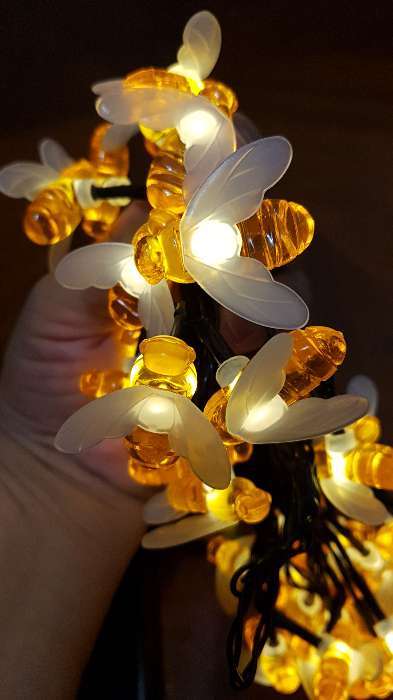Фотография покупателя товара Гирлянда «Нить» 4.5 м с насадками «Пчёлки», IP44, тёмная нить, 30 LED, свечение тёплое белое, 2 режима, солнечная батарея - Фото 39