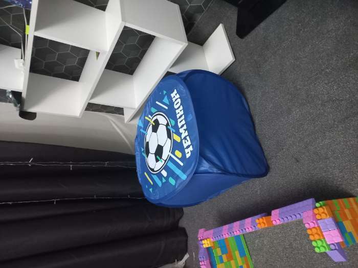 Фотография покупателя товара Корзина для хранения игрушек «Футбол» с крышкой, 45 х 45 х 43 см, синяя - Фото 1