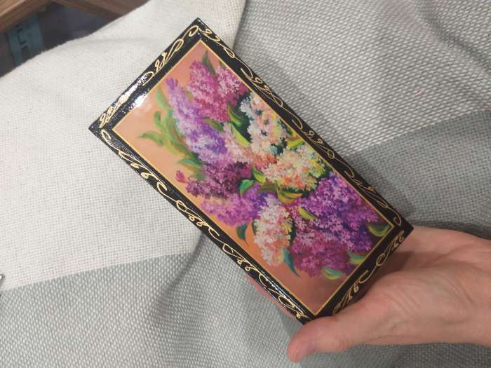 Фотография покупателя товара Шкатулка - купюрница «Сирень», 8,5×17 см, лаковая миниатюра