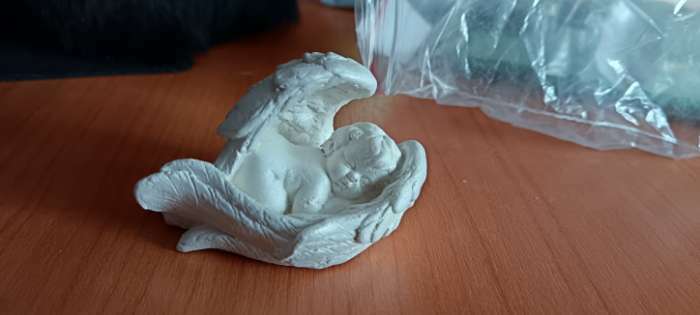 Фотография покупателя товара Фигурка из гипса «Ангел в крыльях», перламутровая, 7×4.5×4.5 см - Фото 2