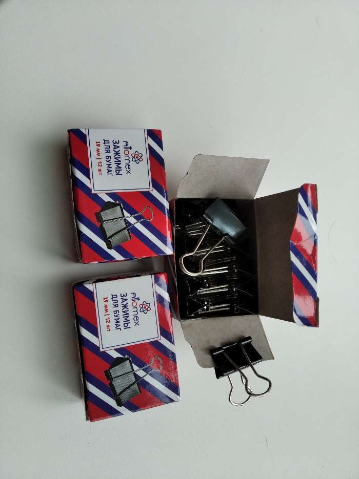 Фотография покупателя товара Зажимы для бумаг 19 мм, 12 штук, Attomex, металлические, чёрные, картонная коробка - Фото 1