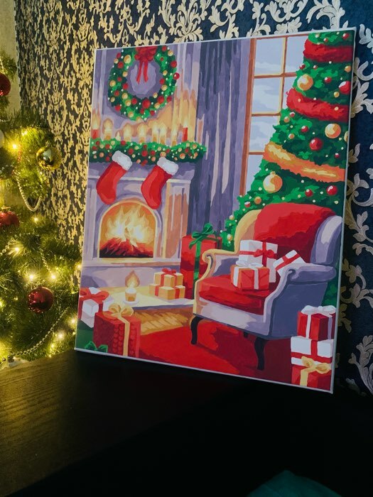Фотография покупателя товара Картина по номерам на новый год на холсте с подрамником «Уют», 40×50 см - Фото 3