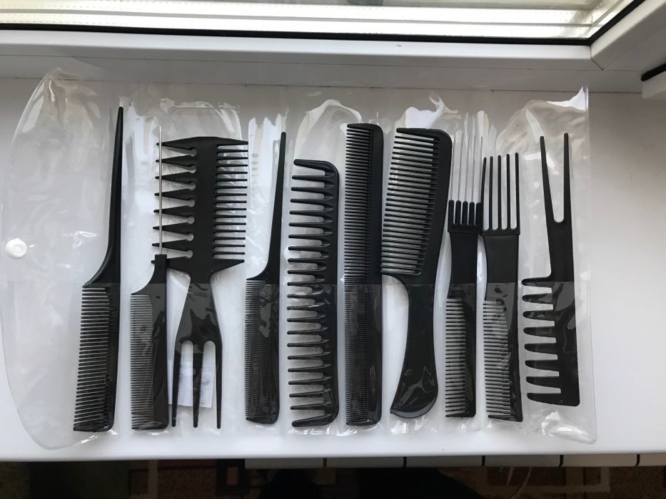 Фотография покупателя товара Набор расчёсок, 10 предметов, в чехле, цвет чёрный
