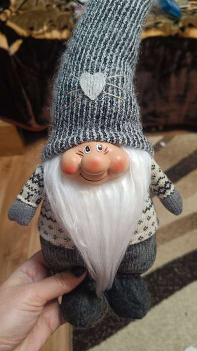 Фотография покупателя товара Интерьерная кукла текстильная «Дед Мороз в длинном сером колпаке с сердечком», 48 см - Фото 1