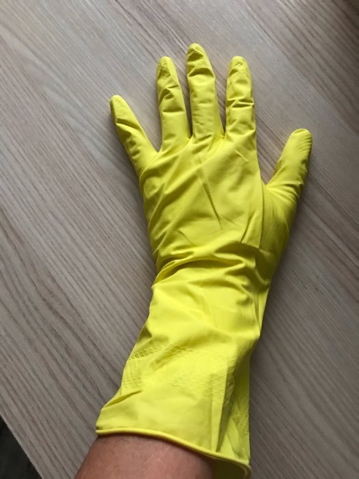 Фотография покупателя товара Перчатки резиновые с внутренним хлопковым напылением «Др. Клин», размер M, пара 33 гр, цвет жёлтый
