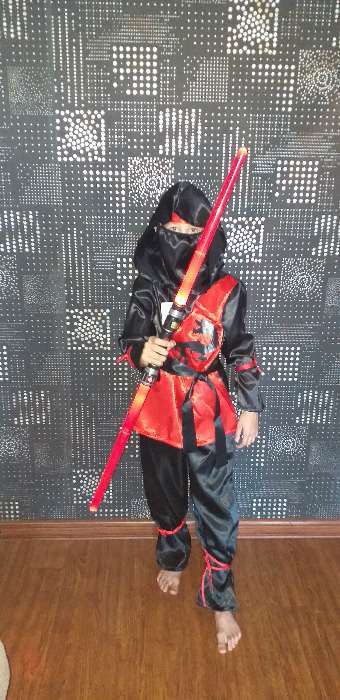 Фотография покупателя товара Карнавальный костюм "Ниндзя", р-р 36, рост 140 см, цвет чёрно-красный - Фото 2
