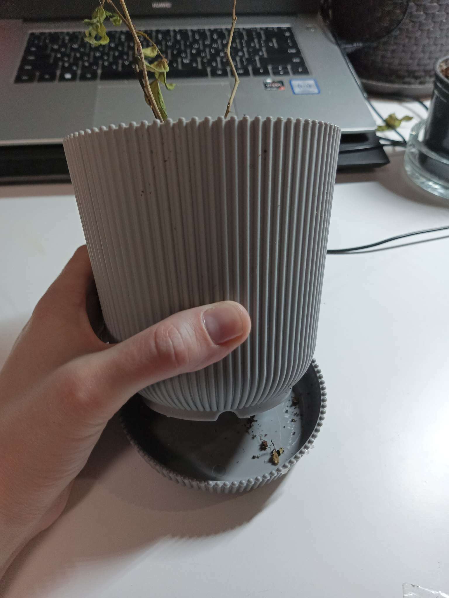 Фотография покупателя товара Горшок для цветов с поддоном, 12×11.5 см, пластиковый, серый - Фото 14