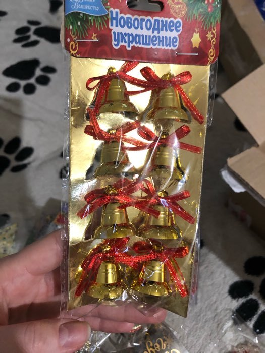 Фотография покупателя товара Украшение ёлочное "Колокольчики с бантиком и снежинками" (набор 8 шт) 2 см, красно-золотой