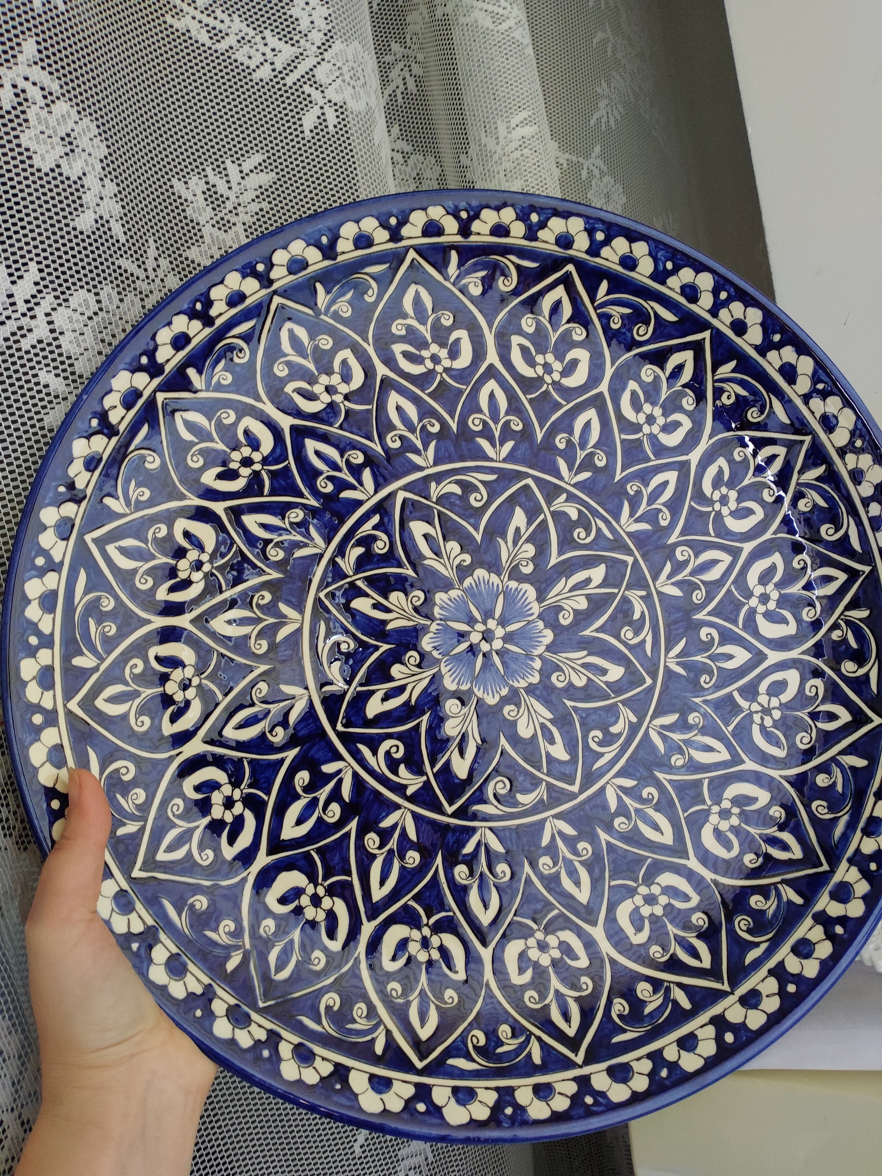 Фотография покупателя товара Ляган Риштанская Керамика "Цветы", 36 см, синий - Фото 1