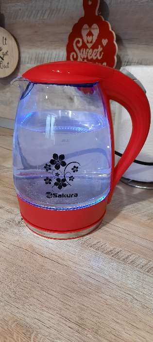 Фотография покупателя товара Чайник электрический Sakura SA-2710W, стекло, 1.7 л, 1850-2200 Вт, подсветка, белый - Фото 2