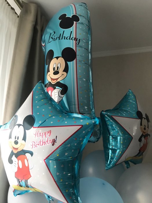 Фотография покупателя товара Букет из шаров фольгированных "Happy Birthday", набор 5 шт, Микки Маус, 4 звезды, единичка - Фото 9