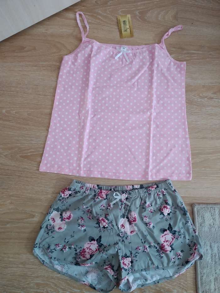 Фотография покупателя товара Пижама женская (майка, шорты), цвет розовый МИКС/серый, размер 50