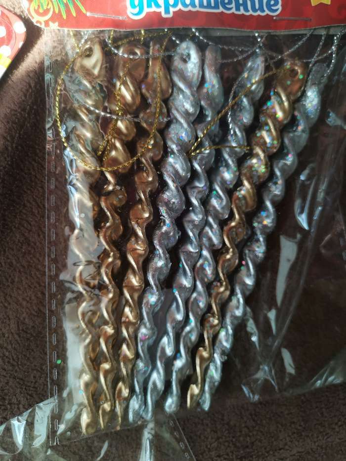 Фотография покупателя товара Украшение ёлочное "Витые сосульки" (набор 8 шт) 12 см, серебро золото
