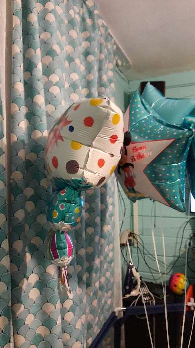 Фотография покупателя товара Букет из шаров фольгированных "Happy Birthday", набор 5 шт, Микки Маус, 4 звезды, тортик - Фото 6
