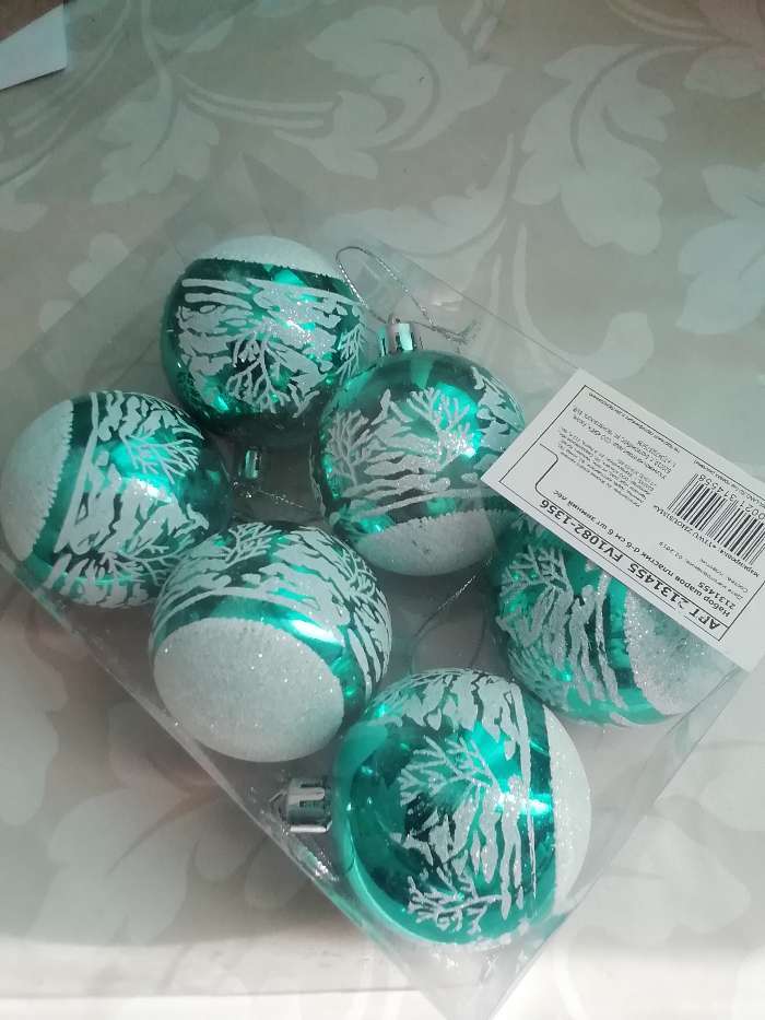 Фотография покупателя товара Набор шаров пластик d-6 см, 6 шт "Изумрудик - зимний лес" зелёный
