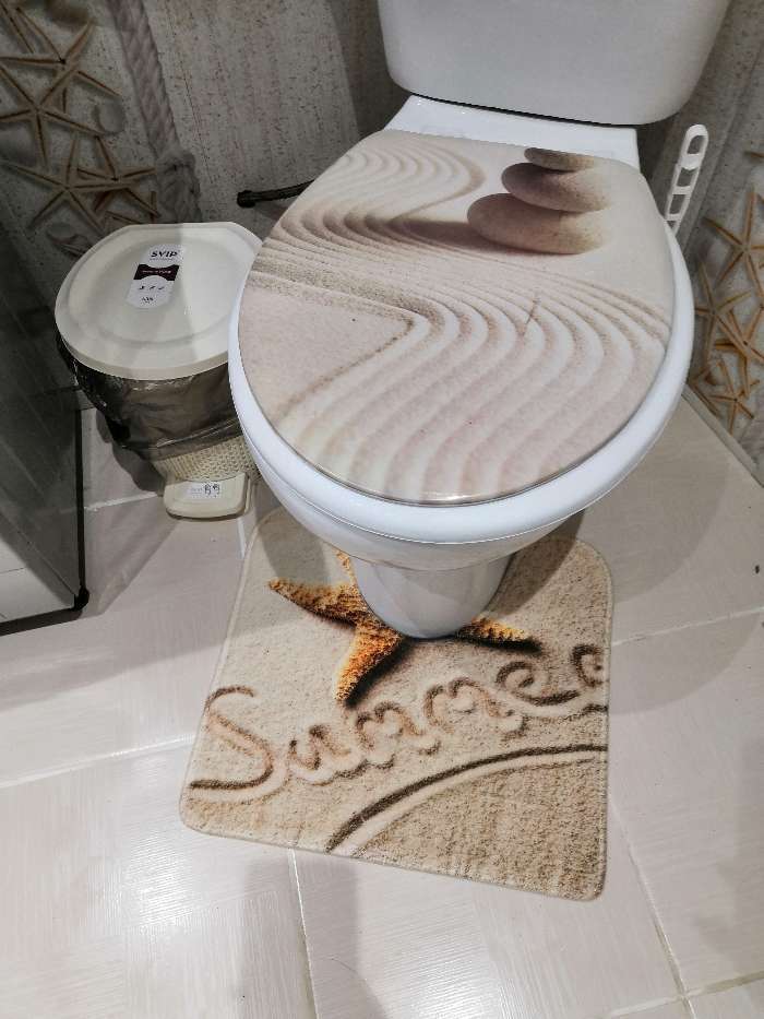 Фотография покупателя товара Набор ковриков для ванной и туалета Доляна «На пляже», 2 шт, 40×45, 45×75 см - Фото 2