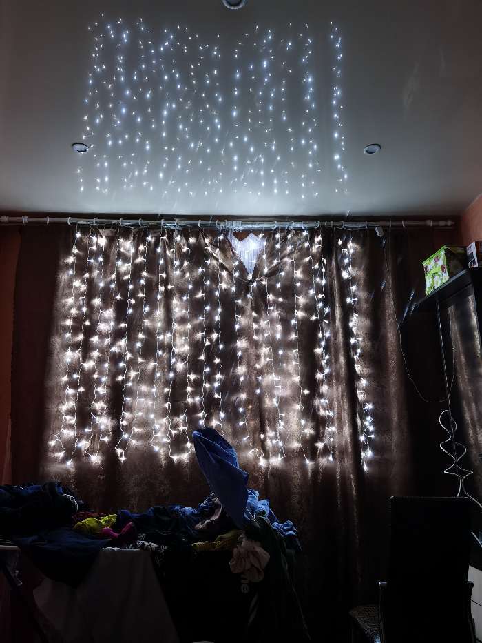 Фотография покупателя товара Гирлянда «Занавес» 1.5 × 1 м, IP20, прозрачная нить, 180 LED, свечение тёплое белое, 8 режимов, 220 В - Фото 79