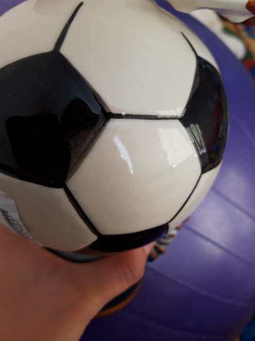 Фотография покупателя товара Копилка "Футбольный мяч", глянец, керамика, 22 см, микс - Фото 3