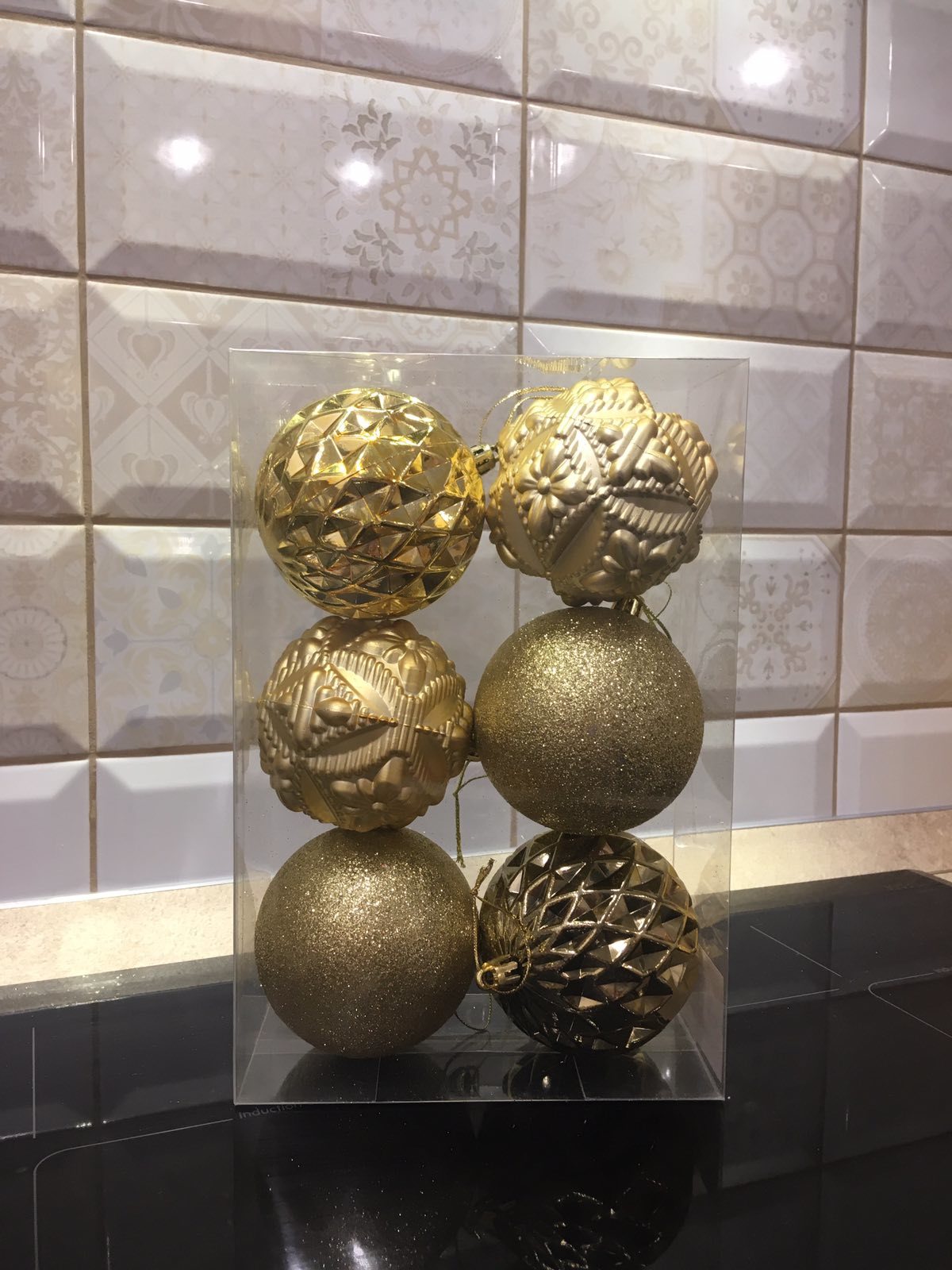 Фотография покупателя товара Набор шаров пластик d-8 см, 6 шт "Саманта" золото