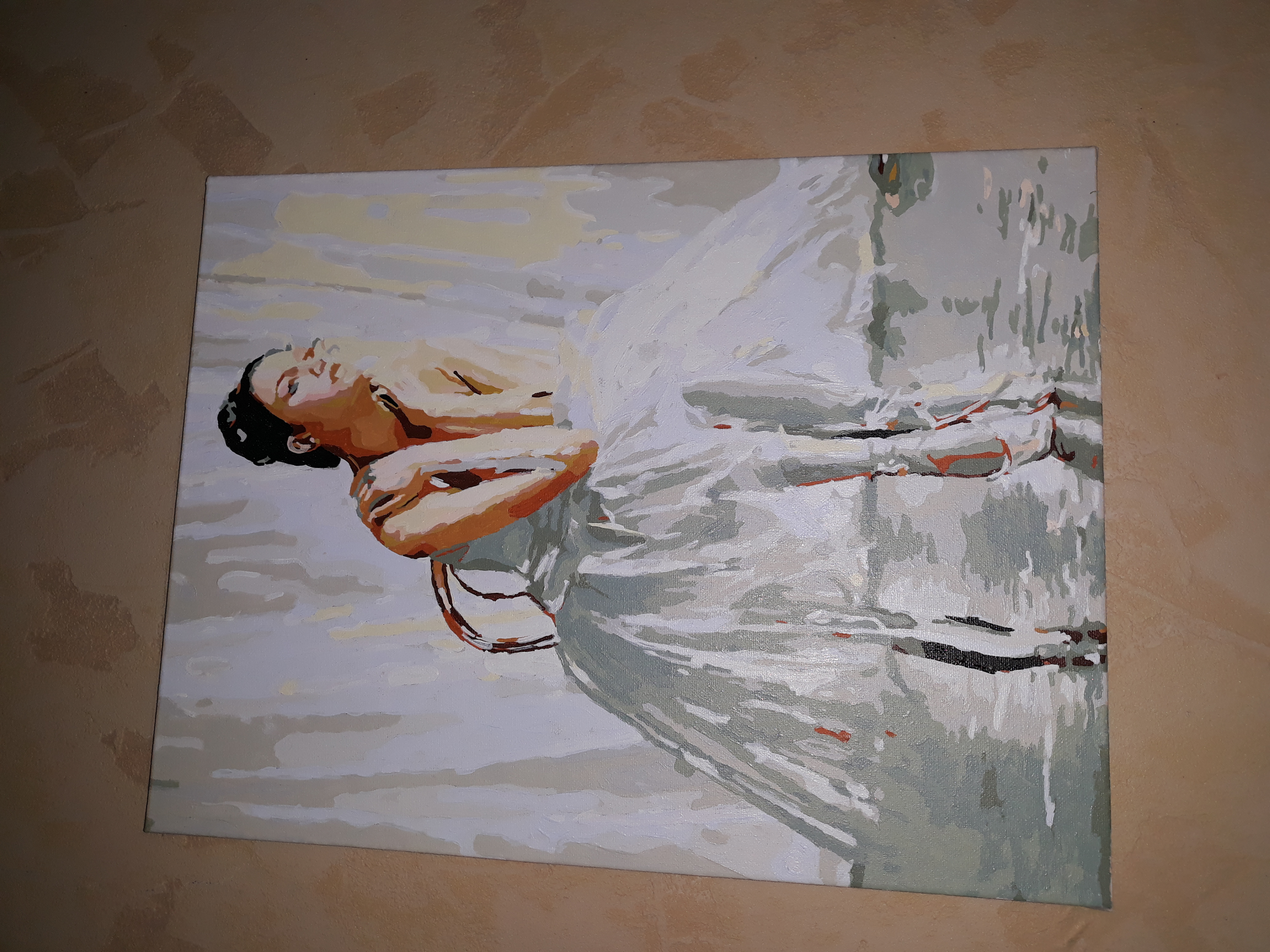 Фотография покупателя товара Роспись по холсту «Балерина сидящая на стуле»по номерам с красками по3 мл+ кисти+крепёж, 30×40 см - Фото 5